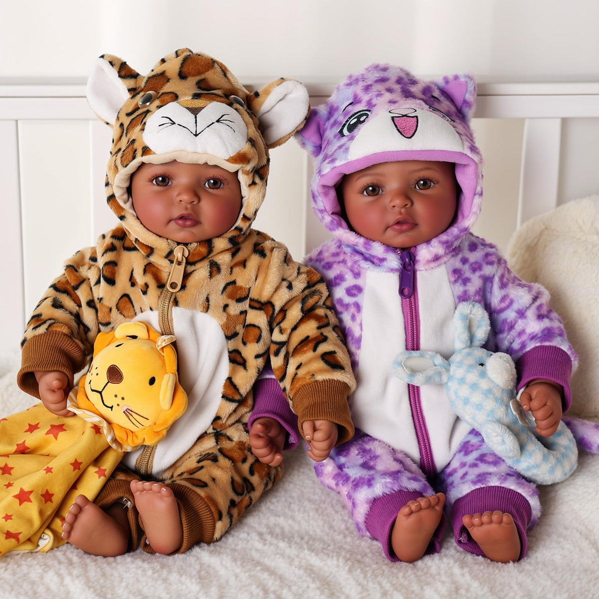 BABESIDE twin black baby dolls with cloth bodies ready for nurturing play