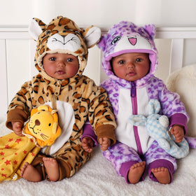 BABESIDE twin black baby dolls with cloth bodies ready for nurturing play