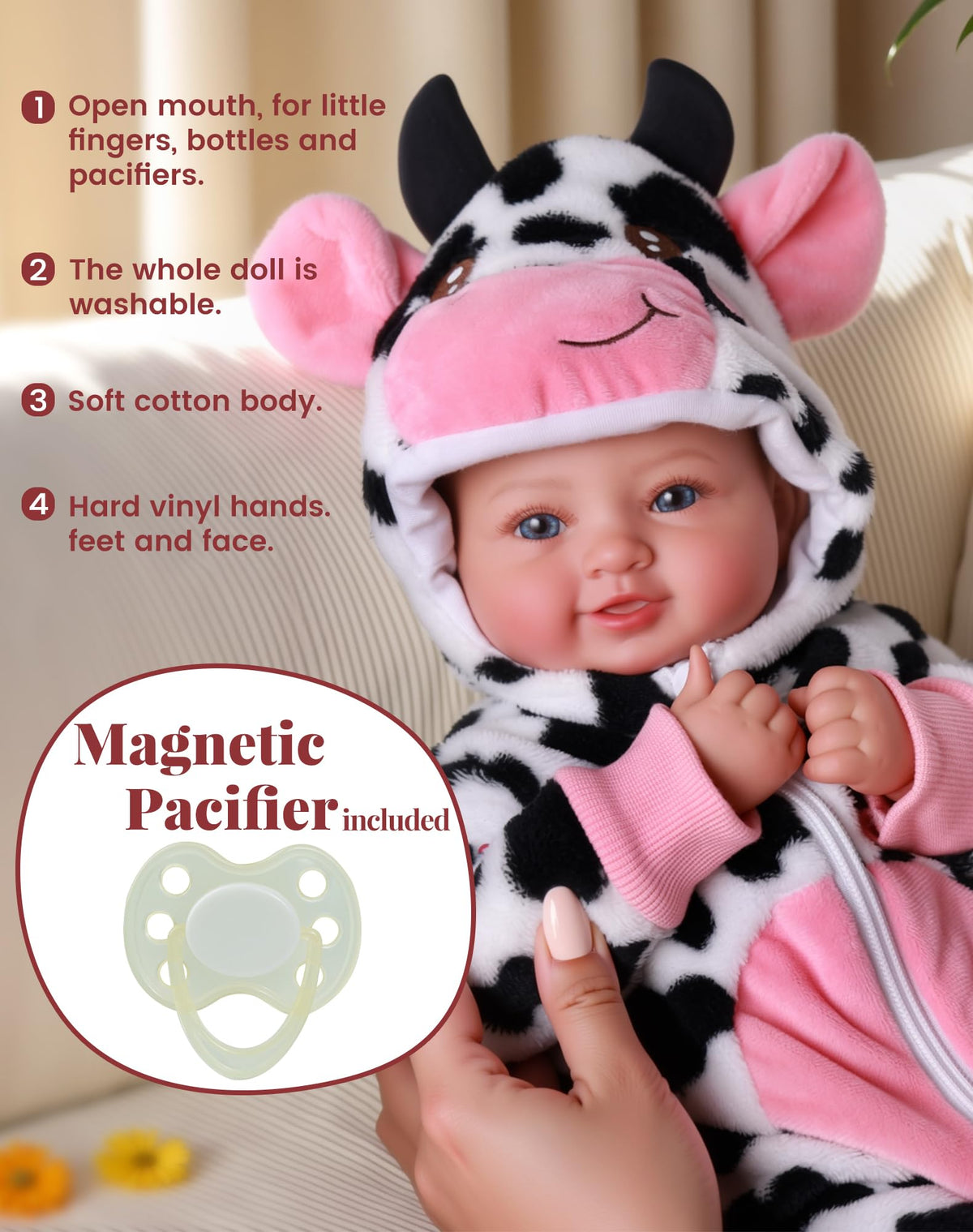 BABESIDE cow-themed outfit highlights playful dress-up sessions.
