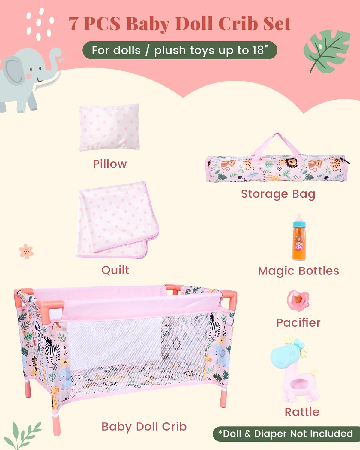 BABESIDE Doll Bed with Soft Fabric Sides for cozy pretend play