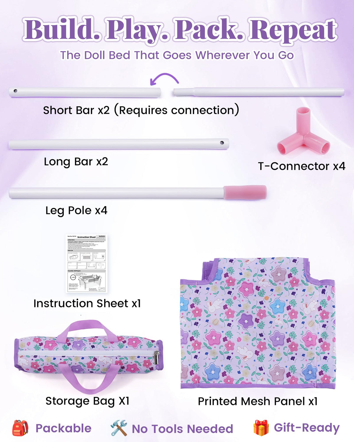 BABESIDE doll bed with storage bag keeps accessories organized.