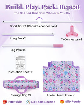 BABESIDE doll bed with storage bag keeps accessories organized.