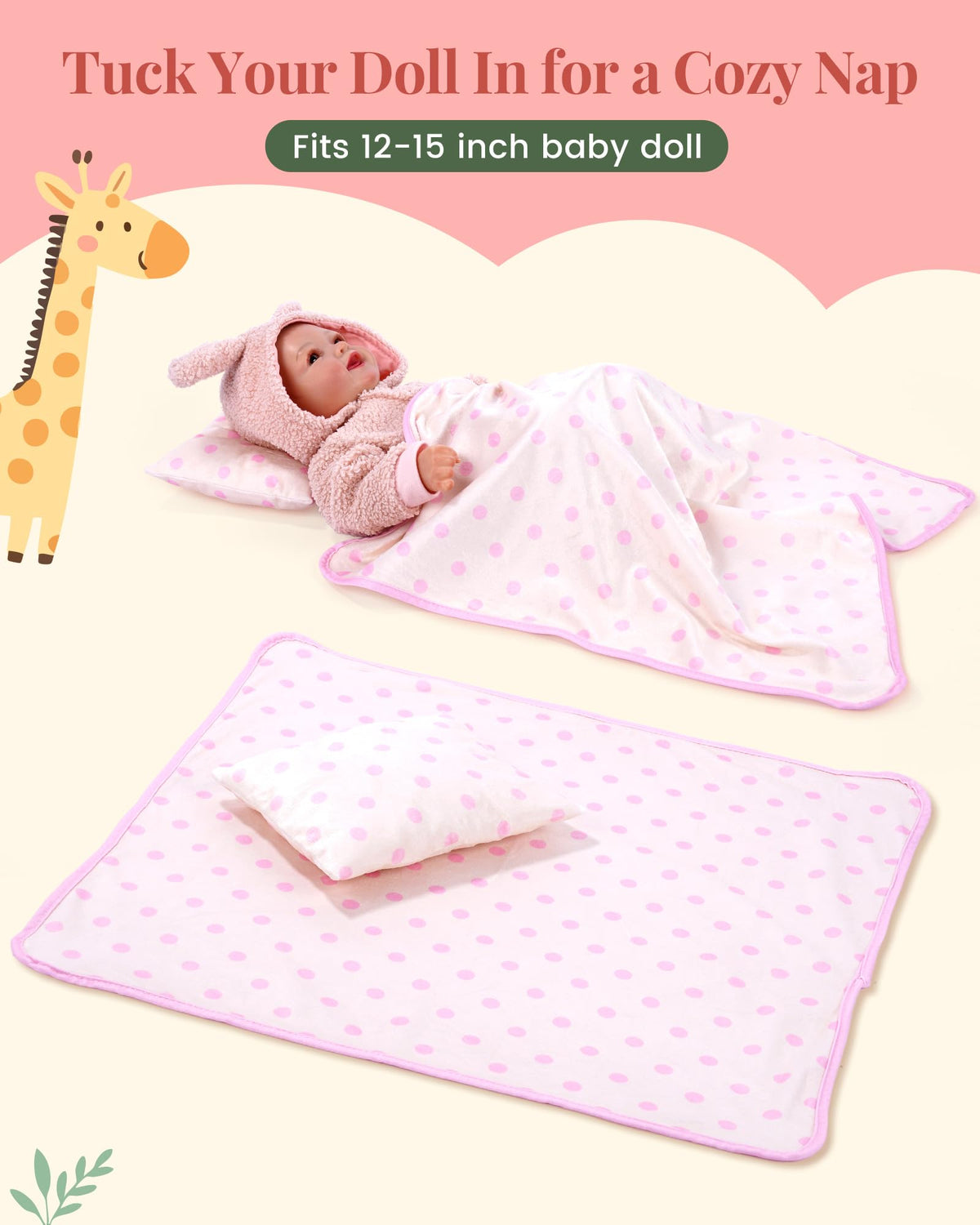 BABESIDE Blanket and Pillow Set adds comfort for doll naptime