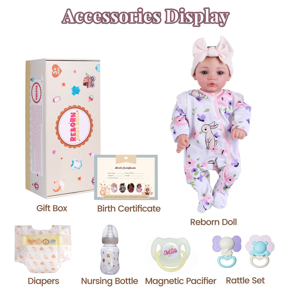BABESIDE bottle, diaper, and birth certificate complete gift set