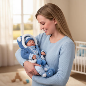 BABESIDE doll with cloth body, poseable limbs for interactive play.