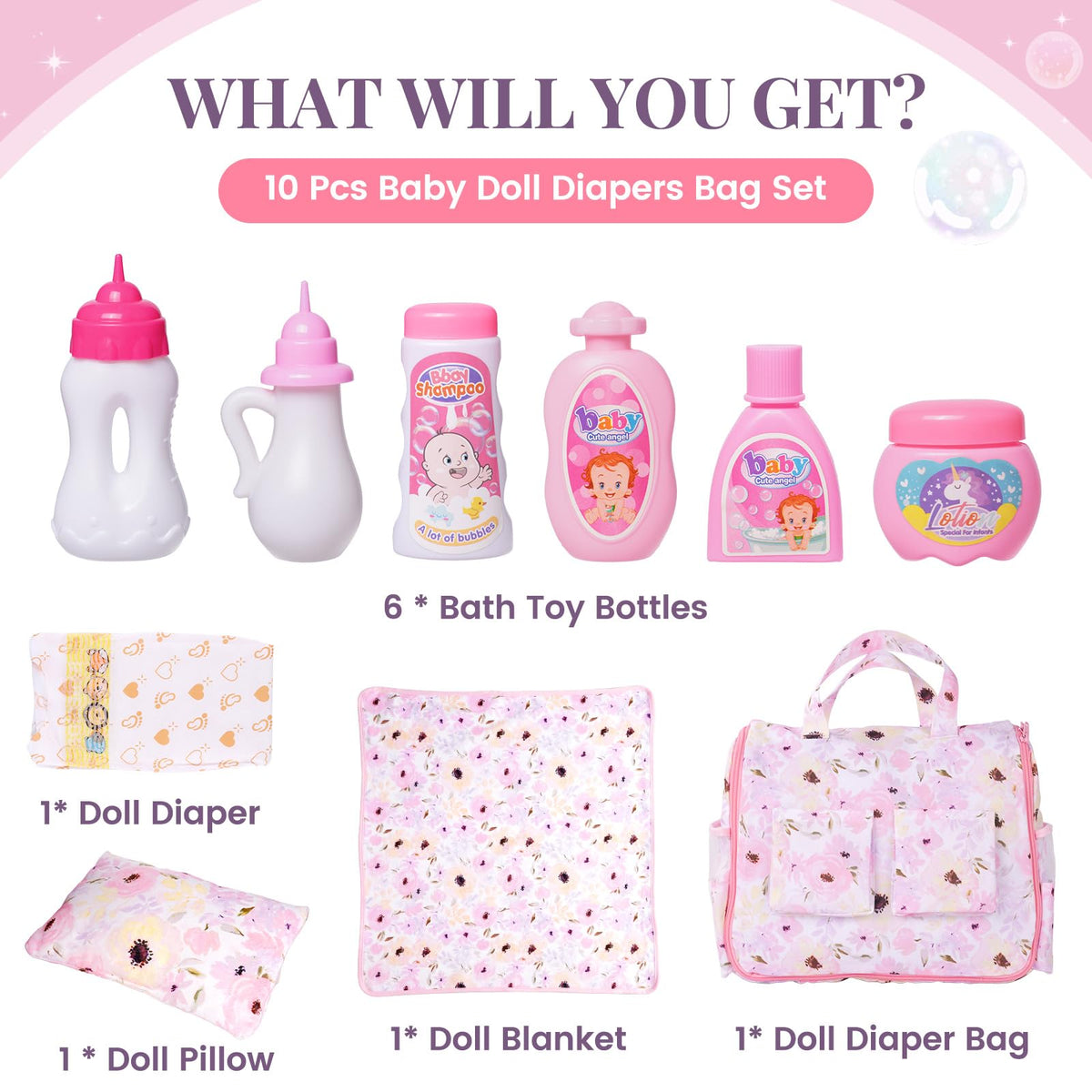BABESIDE diaper bag with blanket and pillow set ready for cozy doll moments