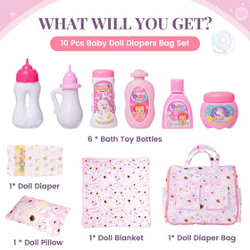 BABESIDE diaper bag with blanket and pillow set ready for cozy doll moments