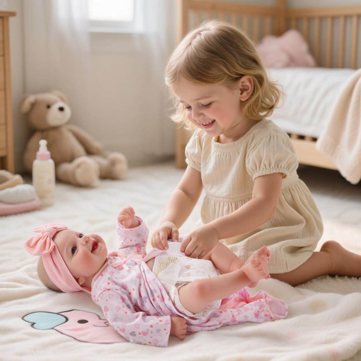 BABESIDE drink-and-pee function enhances engaging care moments.