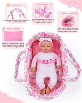 BABESIDE doll nap time setup with floral pattern for pretend play.