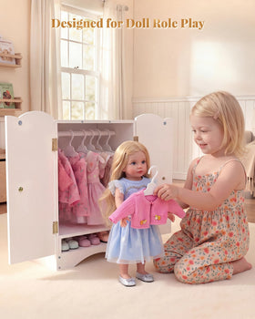 BABESIDE doll wardrobe with hanging rod and shelf for easy storage.