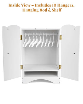 BABESIDE easy-assembly doll wardrobe with included tools for quick setup.