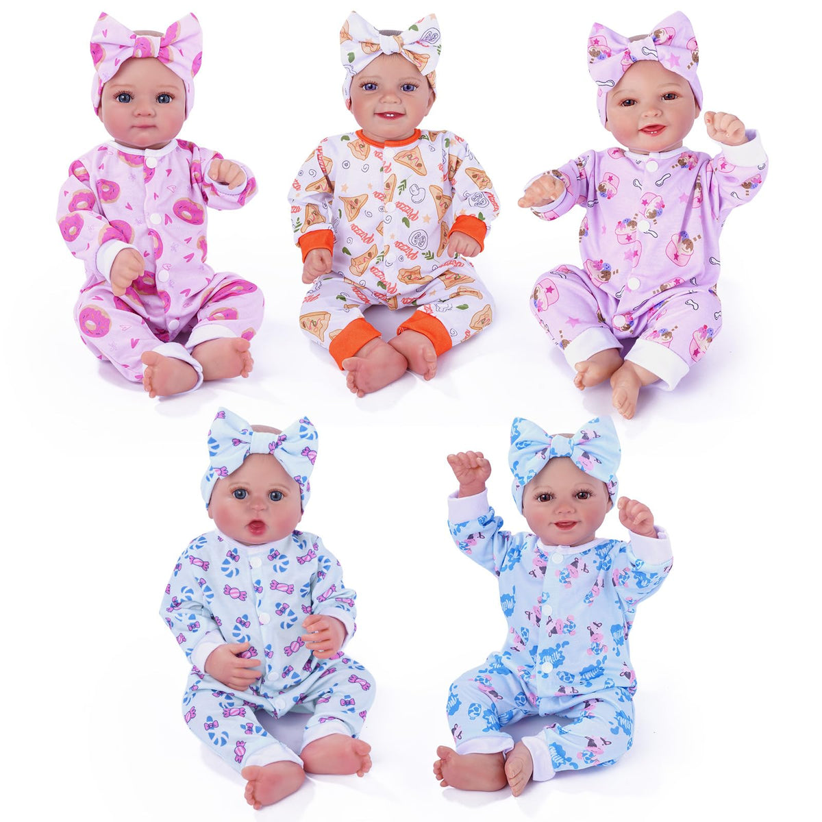 BABESIDE food-pattern romper set for 17–22 inch dolls, comfy and easy to wash.