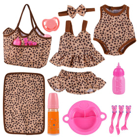 BABESIDE leopard-pattern baby doll care set bag for organized pretend play and easy transport