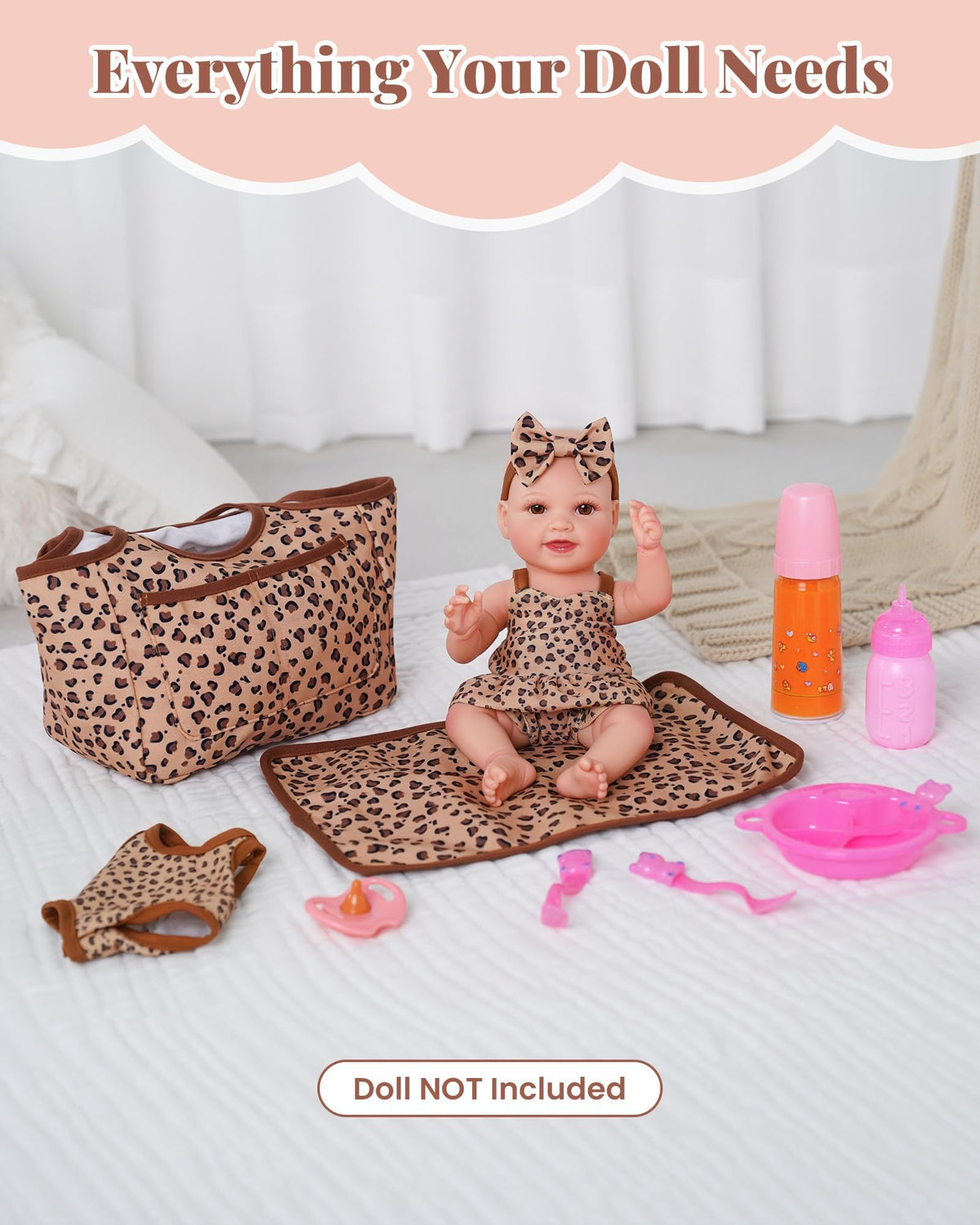 BABESIDE leopard-pattern carry tote bag for on-the-go doll adventures and storage