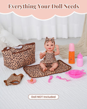 BABESIDE leopard-pattern carry tote bag for on-the-go doll adventures and storage
