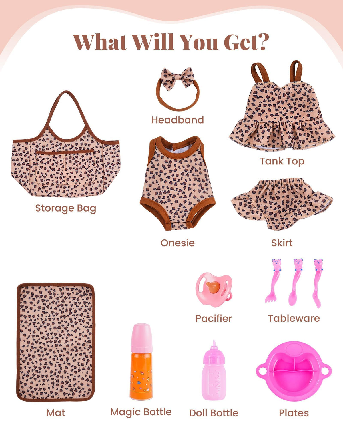 BABESIDE leopard-pattern doll clothes style two for varied looks and dress-up fun