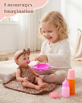 BABESIDE leopard-pattern doll tableware for creative feeding scenes and tidy play