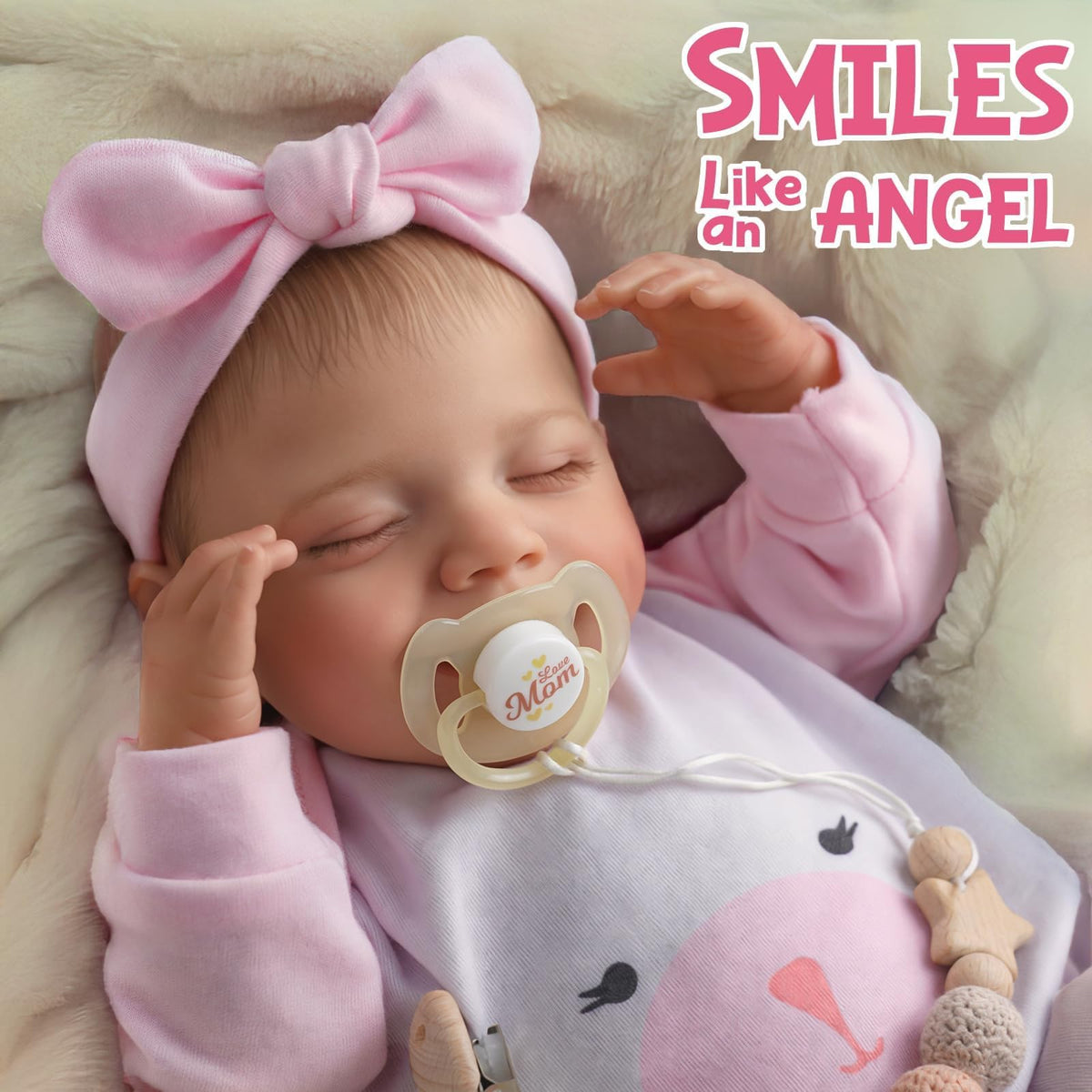 Babeside 20-inch full-body vinyl doll in sleeping pose for lifelike newborn comfort.