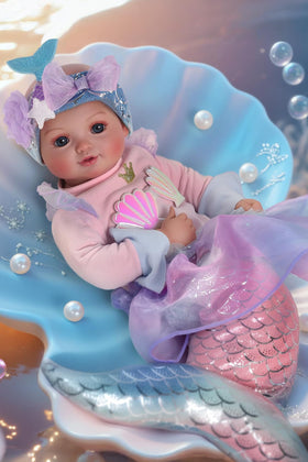 BABESIDE Mermaid Baby Doll face detail with soft vinyl skin for nurturing play
