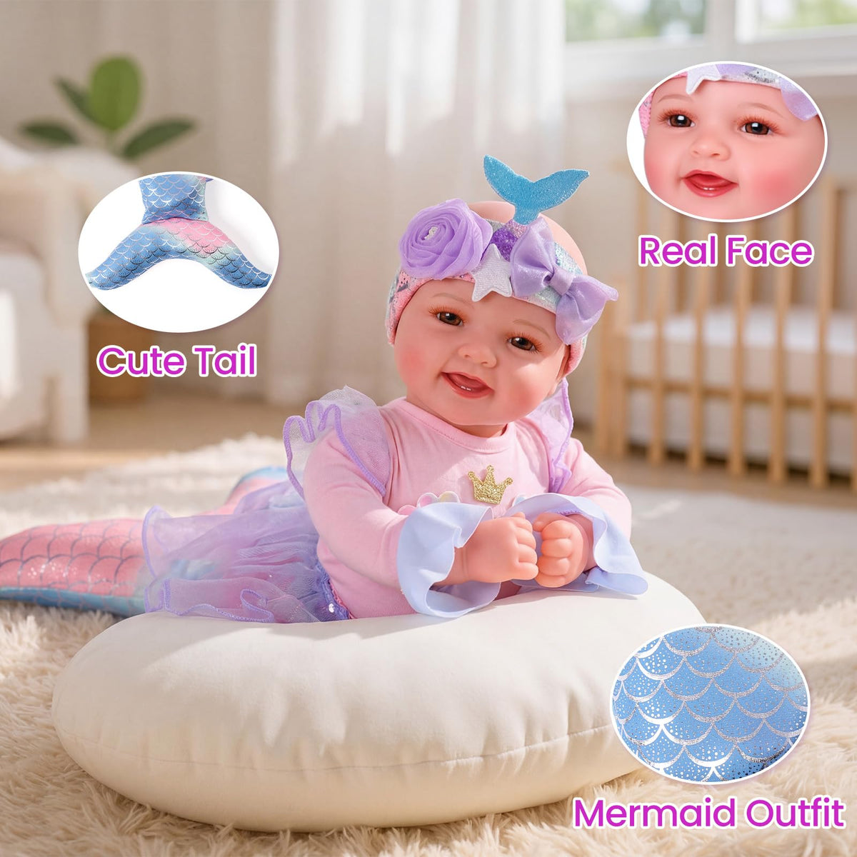 Babeside Mermaid Doll 15inch feeding bottle supports nurturing pretend moments.
