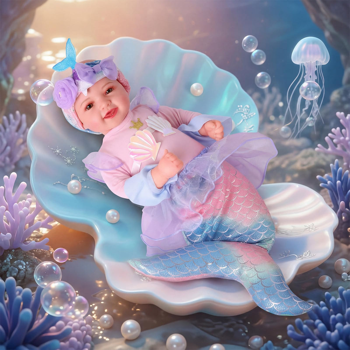 Babeside Mermaid Doll 15inch glossy tail for ocean fantasy play.