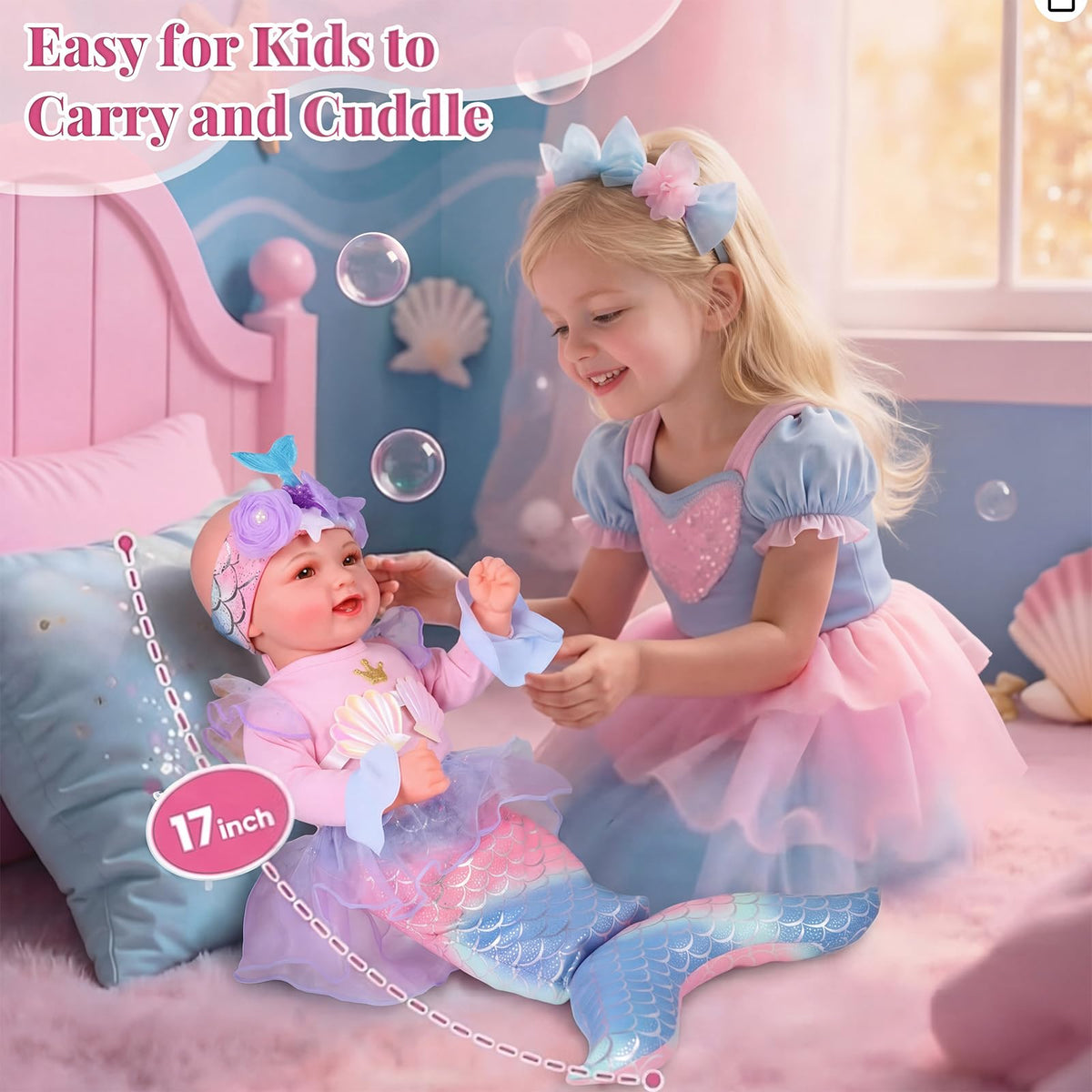 Babeside Mermaid Doll 15inch soft-cloth body invites cozy hugs.
