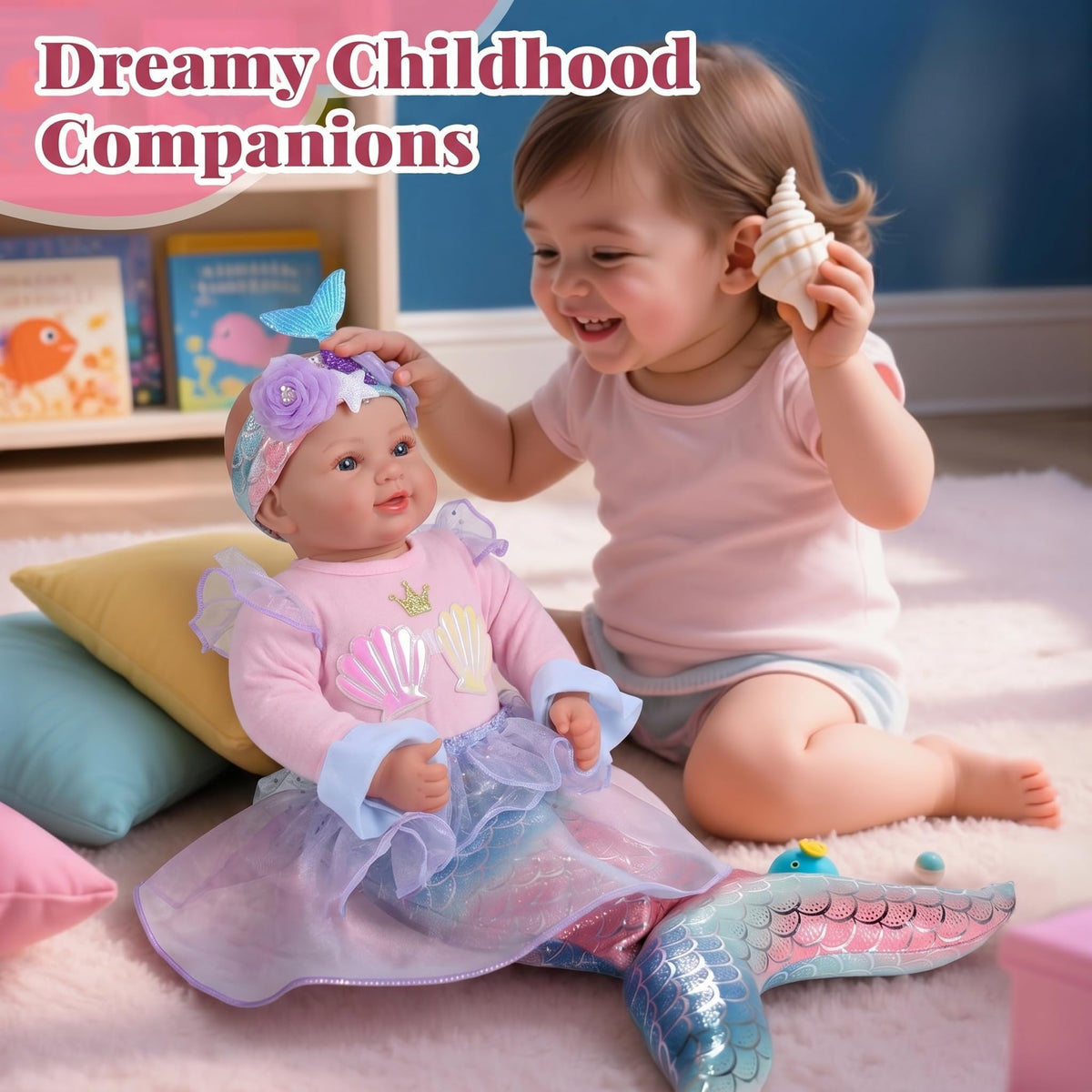 BABESIDE Mermaid Doll blue eyes spark joy during pretend play.