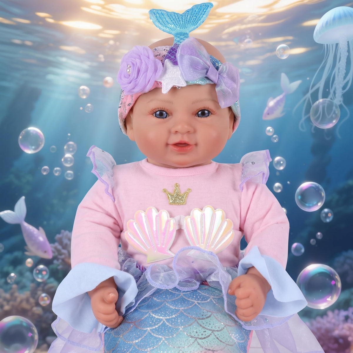 BABESIDE Mermaid Doll headband scene adds ocean fantasy for kids.