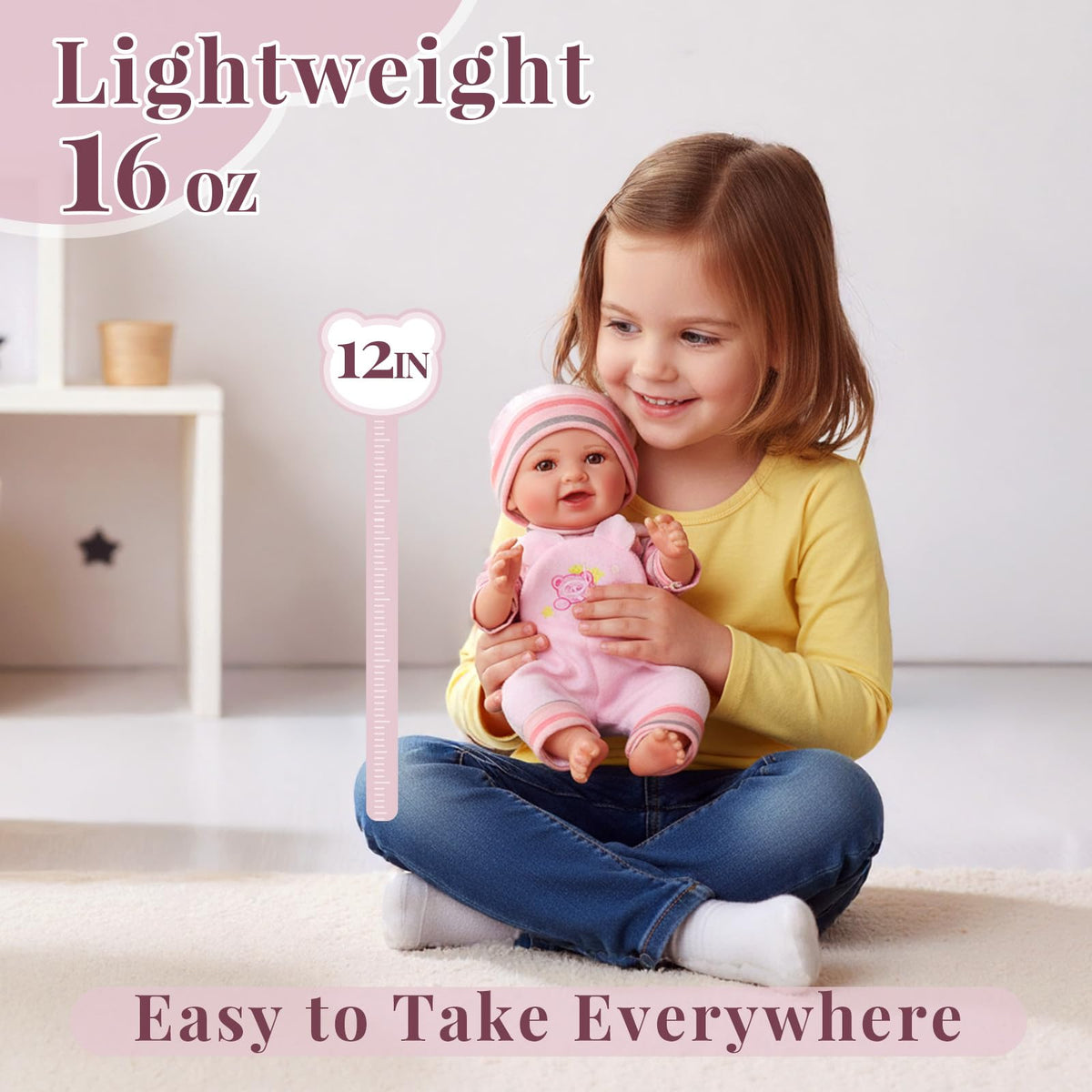 BABESIDE Mia 10-inch vinyl doll ideal for cuddling.