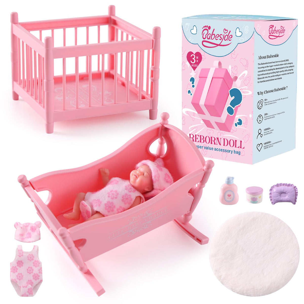 BABESIDE 3-inch mini silicone baby doll in outfit for imaginative play