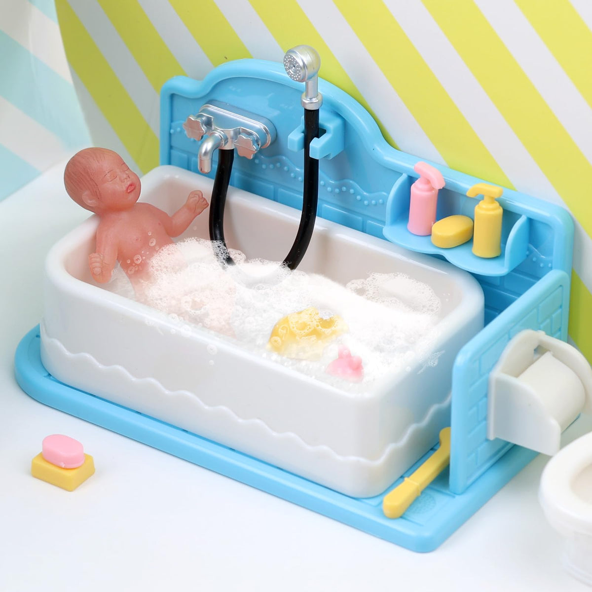 BABESIDE blue mini doll with bath set invites creative bath-time role play
