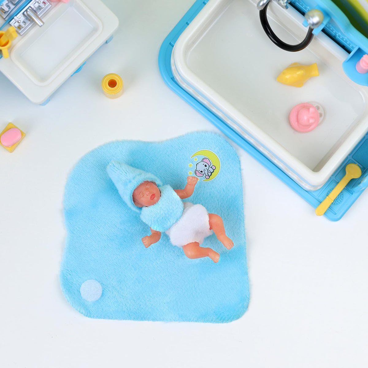 BABESIDE blue mini silicone baby doll close-up highlights realistic skin details