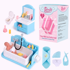 BABESIDE mini silicone baby doll blue face close-up shows lifelike skin texture for imaginative play