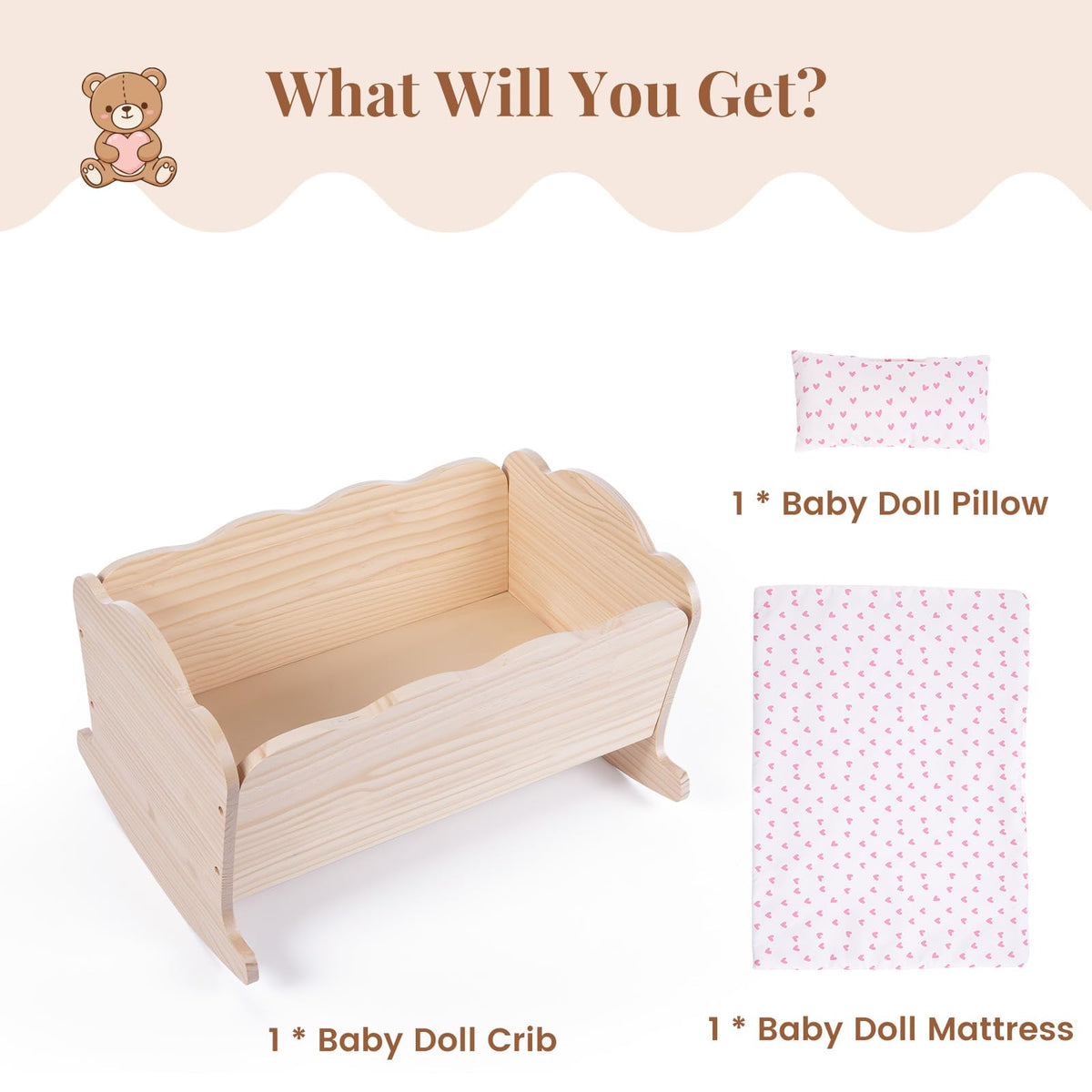 BABESIDE non-toxic wooden crib with smooth edges supports safe, imaginative play