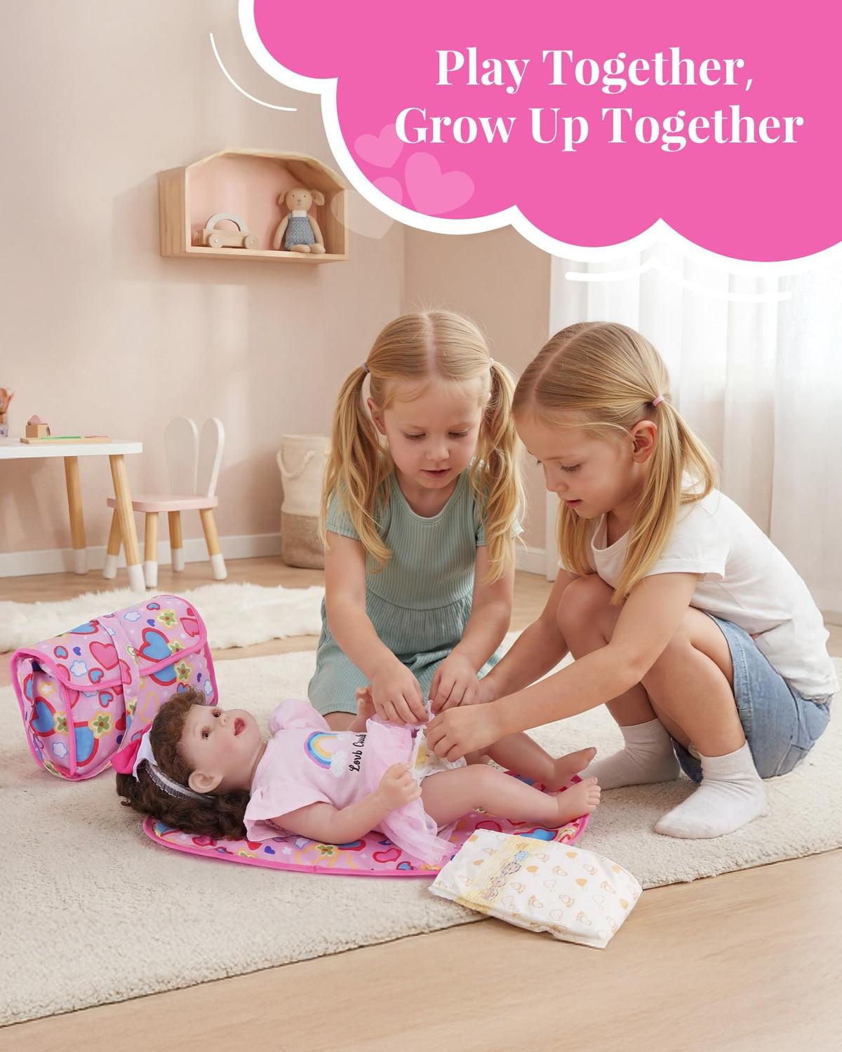 BABESIDE nursing pad and diaper set for doll-care roleplay.