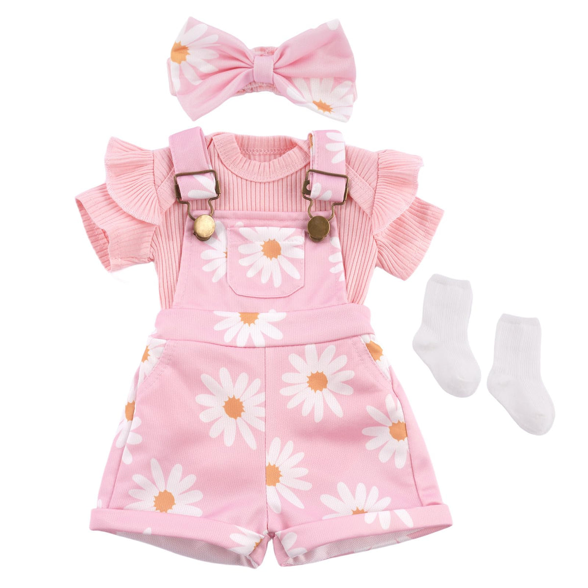 BABESIDE pink floral overalls on a 17-22 inch reborn doll for photogenic styling.