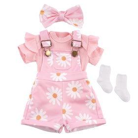 BABESIDE pink floral overalls on a 17-22 inch reborn doll for photogenic styling.