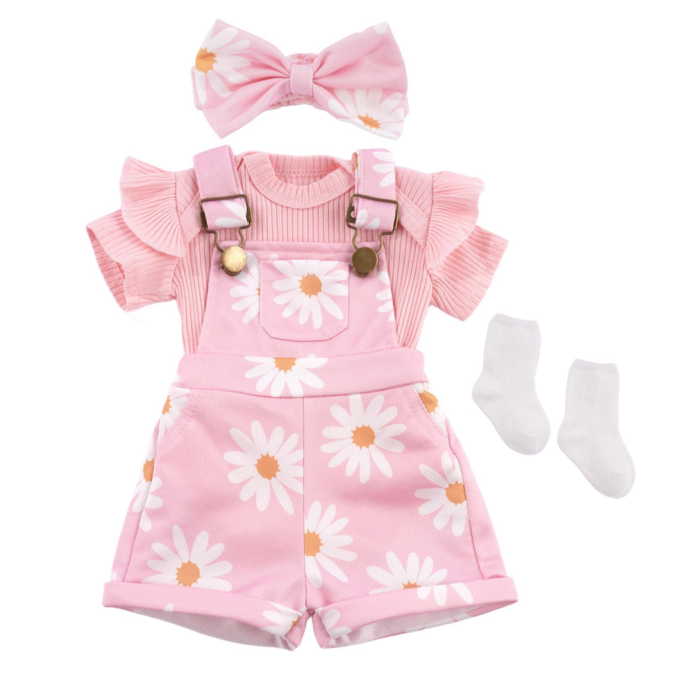 BABESIDE pink floral overalls on a 17-22 inch reborn doll for photogenic styling.
