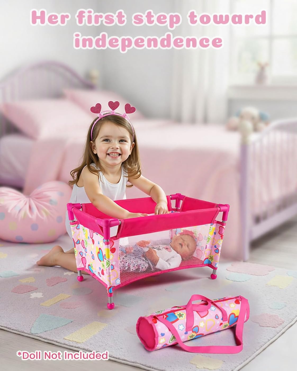 BABESIDE portable doll crib, easy tool-free assembly.