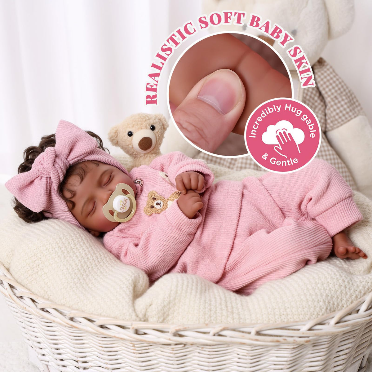 Soft vinyl skin with visible veins adds cuddly realism to the BABESIDE doll.