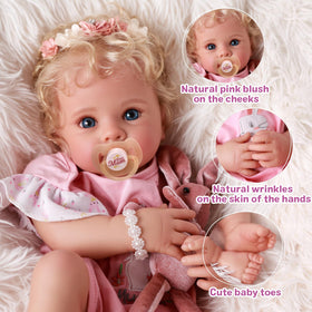 BABESIDE Reborn doll with blonde curly hair enhances dress-up and storytelling fun.