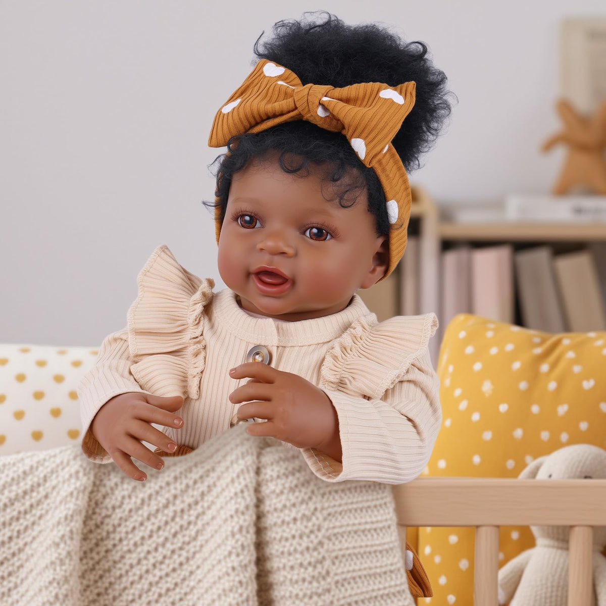 BABESIDE Reborn Black Girl 20-Inch curly hair detail for easy styling