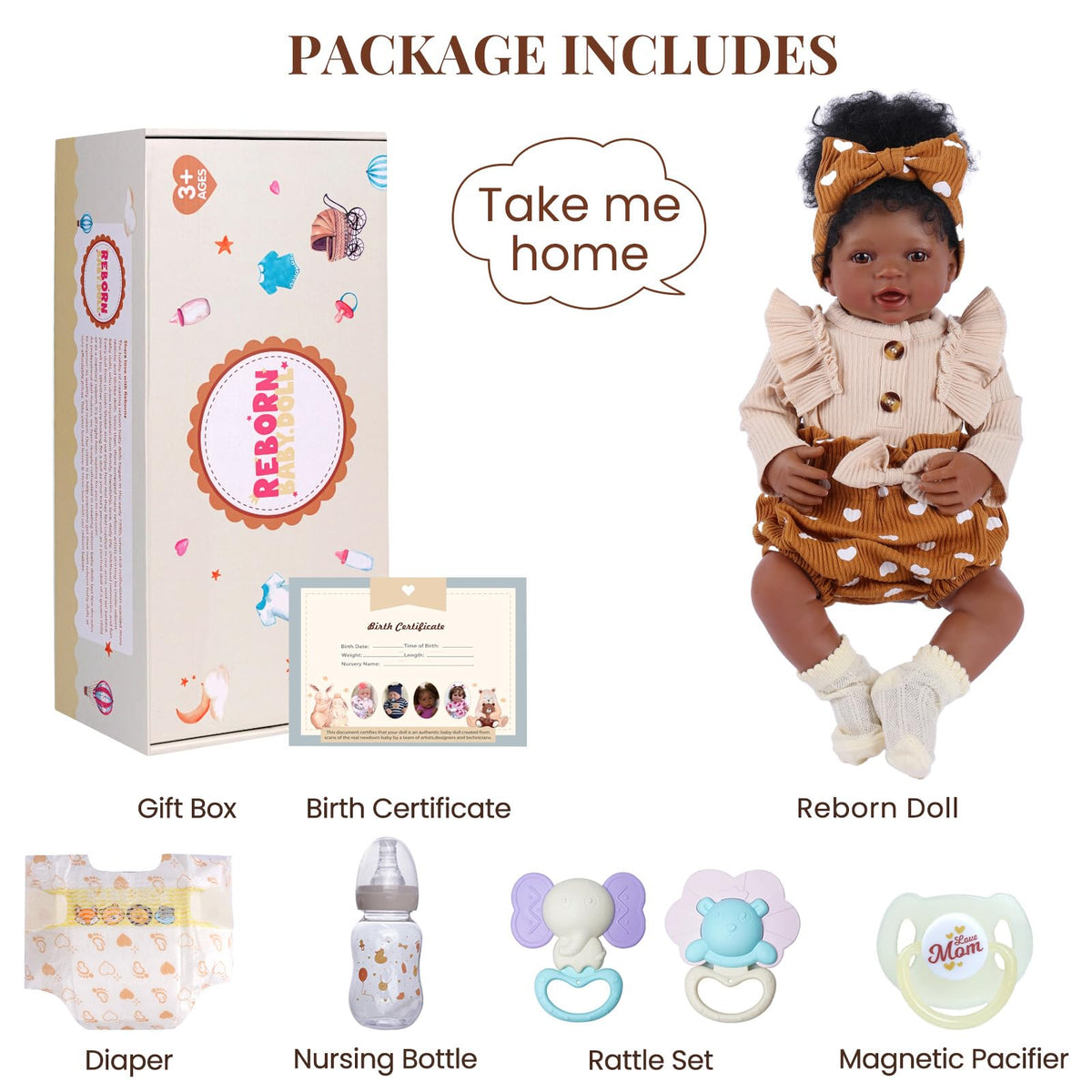 BABESIDE Reborn Black Girl 20-Inch headband with wooden buttons detail