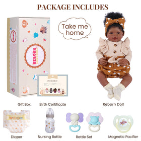 BABESIDE Reborn Black Girl 20-Inch headband with wooden buttons detail