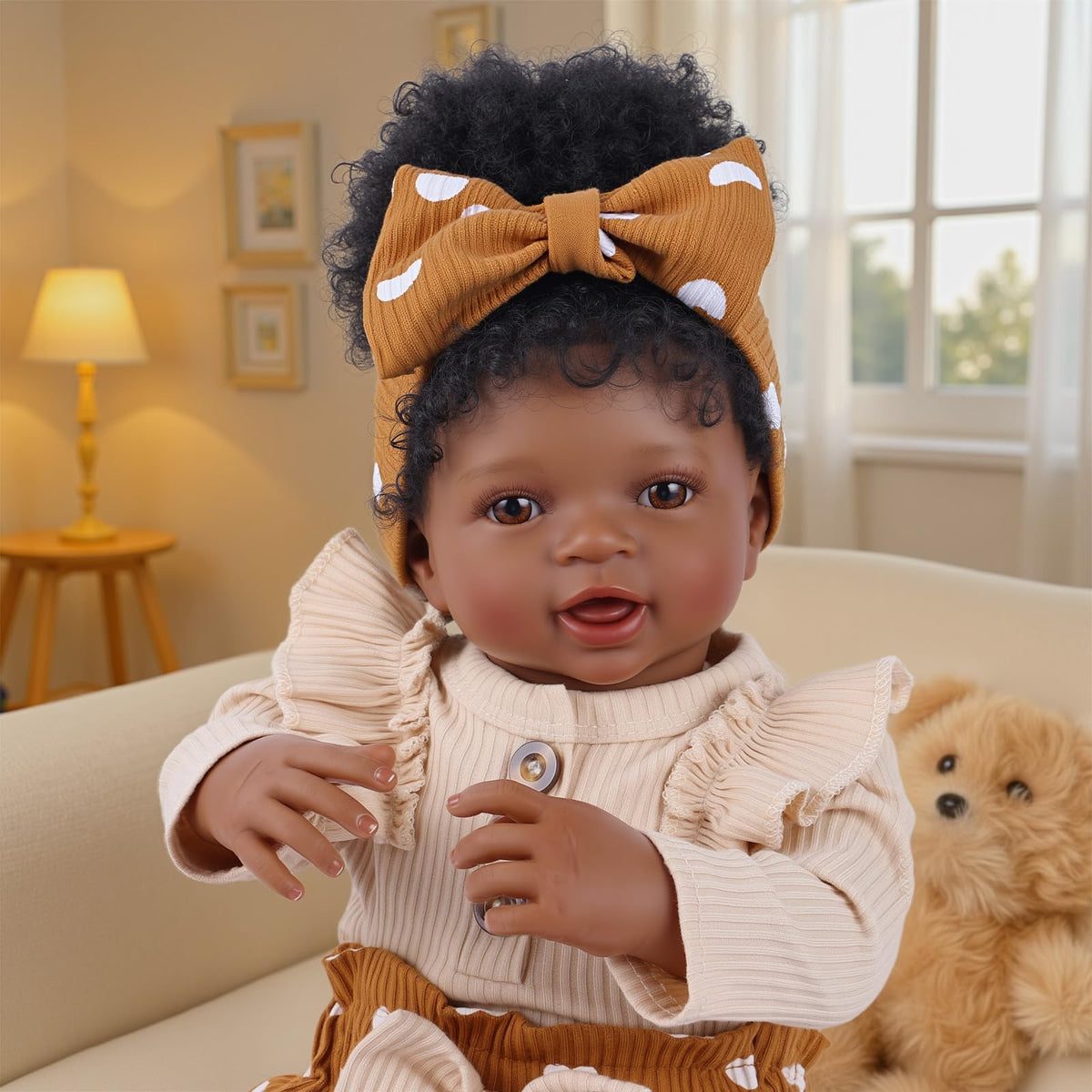 BABESIDE Reborn Black Girl 20-Inch pink outfit indicates gift-ready look