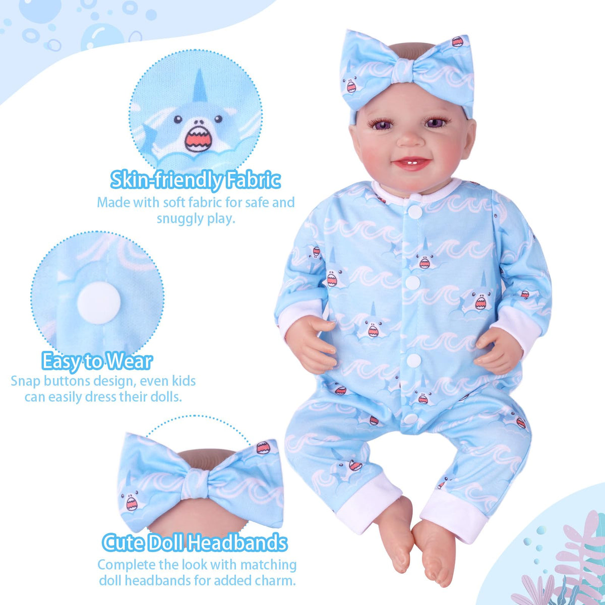 BABESIDE shark-pattern doll clothes for playful imaginative adventures