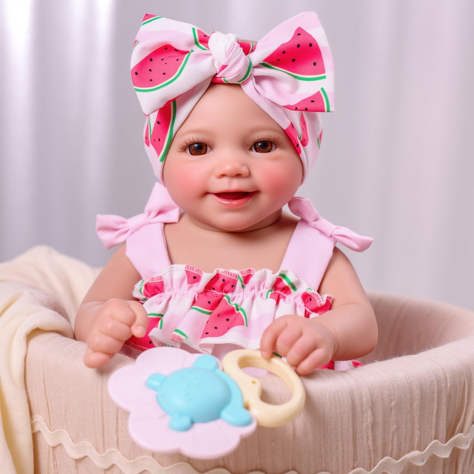 BABESIDE Sunny 17-inch doll face close-up with lifelike lashes and a cheerful smile