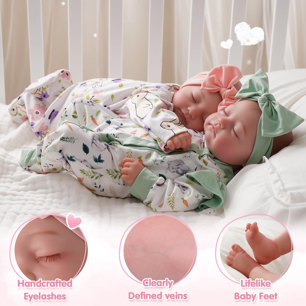 Babeside twins dolls face detail showcases hand-painted features for realism
