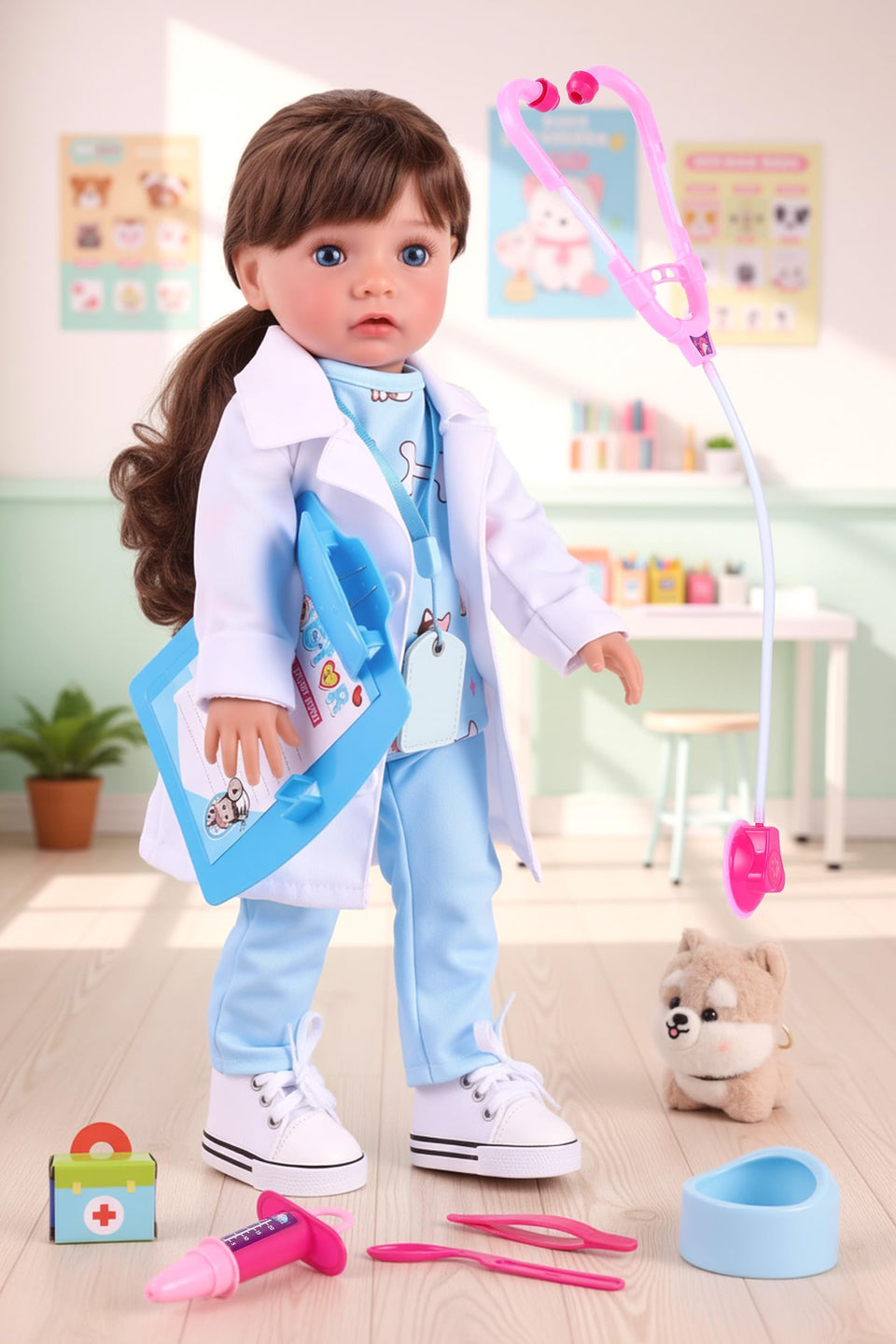 BABESIDE 16-inch vet doll face blue eyes for imaginative care play