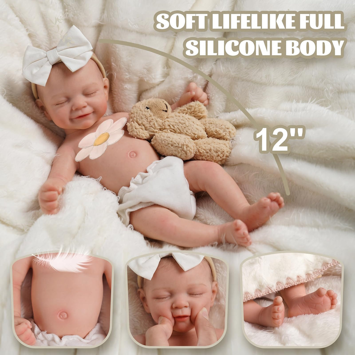 BABESIDE weighted silicone doll 3 lb provides a natural hold